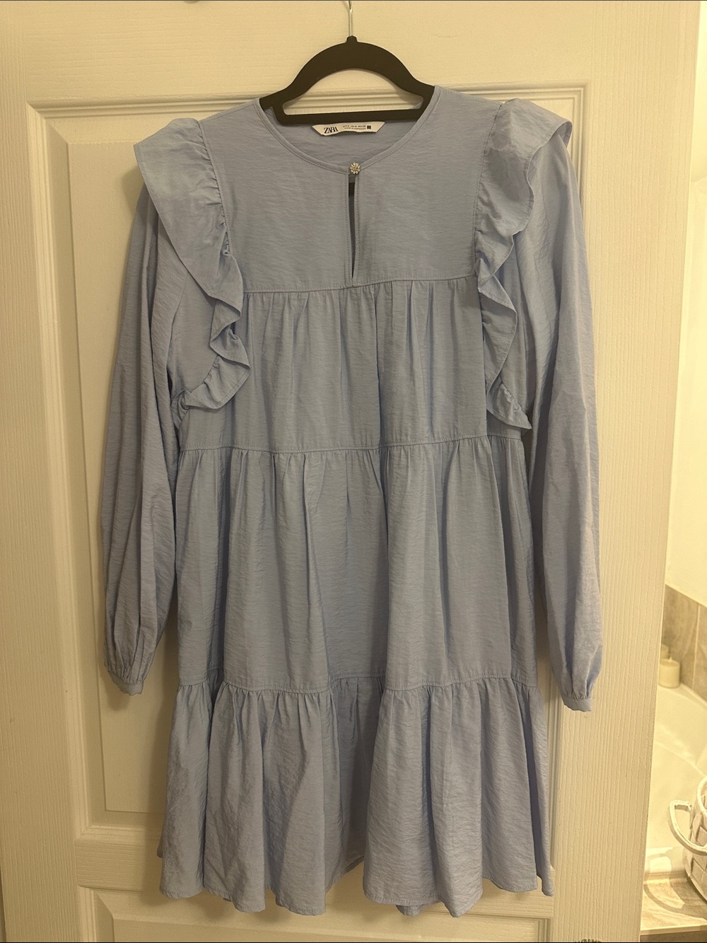 Zara Light Blue Tiered Ruffle Casual Dress